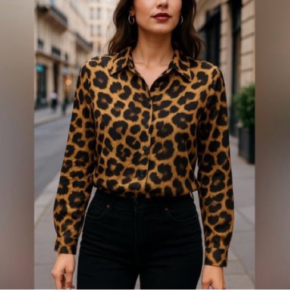 NWOT Who What Wear Leopard Print Blouse - Picture 1 of 7